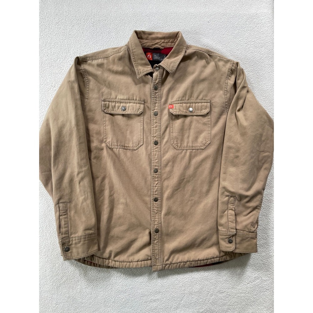 The American Outdoorsman Mens XXL Shirt Jacket Tan Fleece Lined Canvas Snap